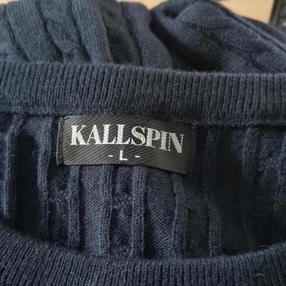 Kallspin Navy Knit Cashmere Wool Blend Classic Crew Neck Sweater Size Large - Picture 5 of 7
